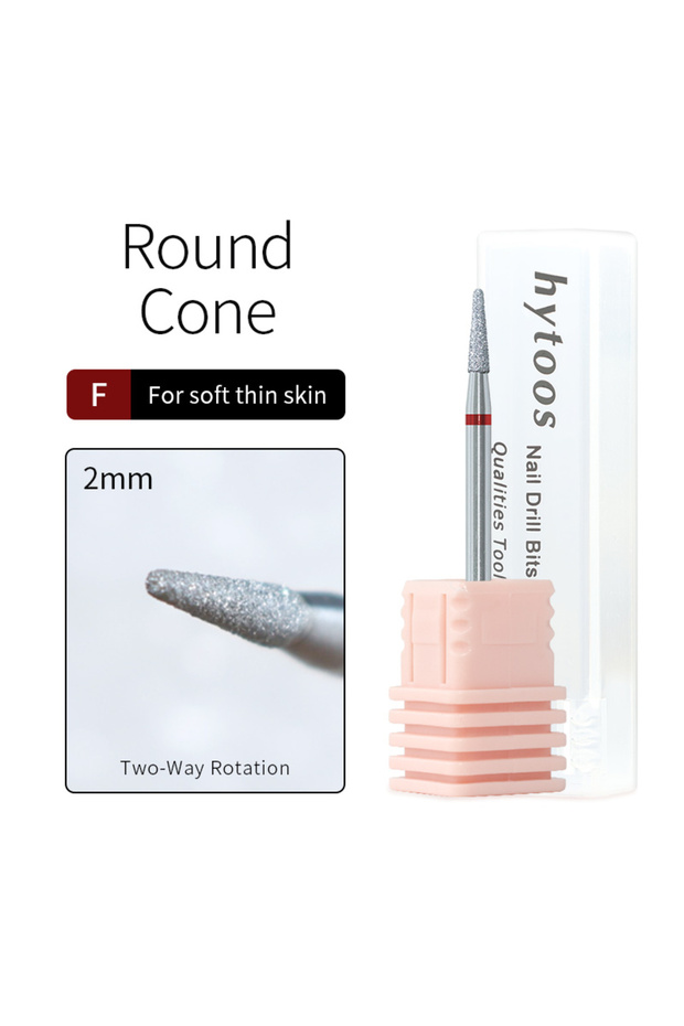 L207-F(S) HYTOOS 2mm Round Cone Chrome Diamond Nail Drill Bits Safety Russian Cuticle Bit for Nail D