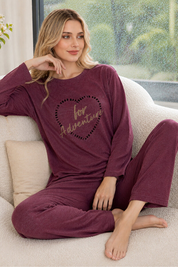 Plum Heart Patterned Cashmere Pajama Set