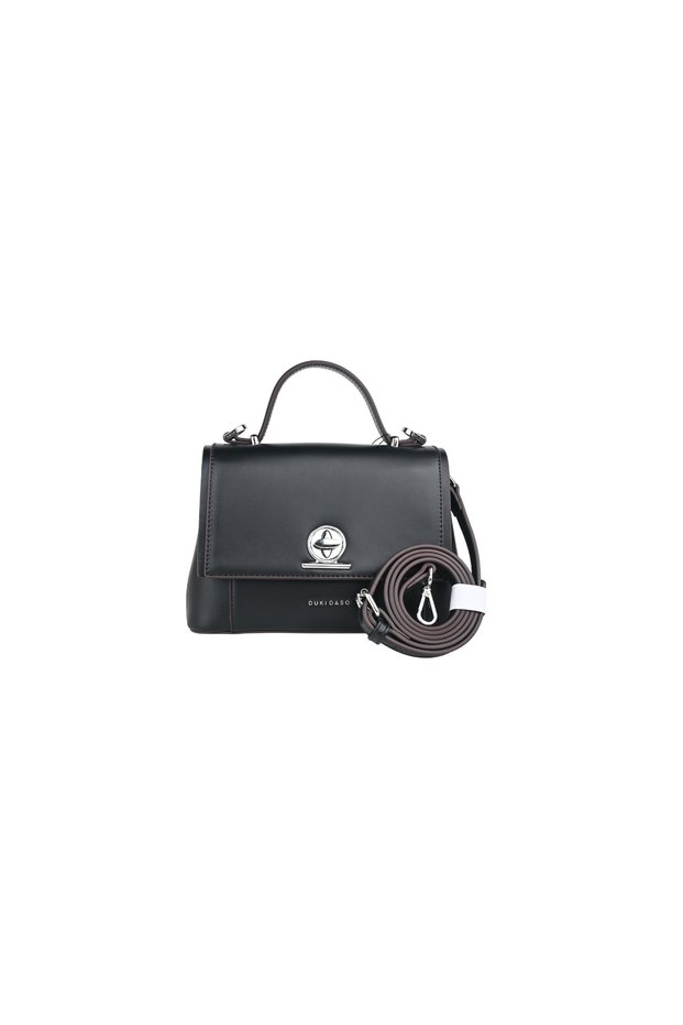Duki Daso Black Covered Luxury Women's Hand and Shoulder Bag | Summer T8494 Black 3 Compartment Zippered V
