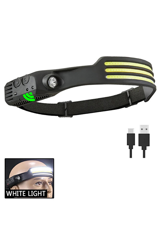 مصباح LED COB قابل لإعادة الشحن مع مستشعر حركة، كشاف ضوئي للعمل، مصباح رأس للطوارئ، إضاءة خارجية مقاومة للماء