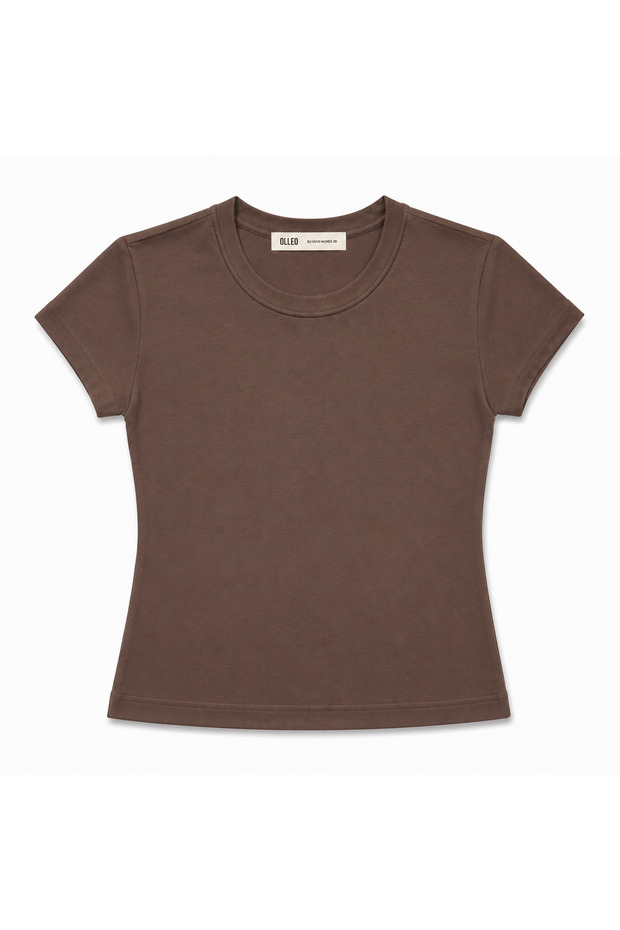 Women's Brown Basic Crew Neck Stretchy Short Sleeve Tshirt