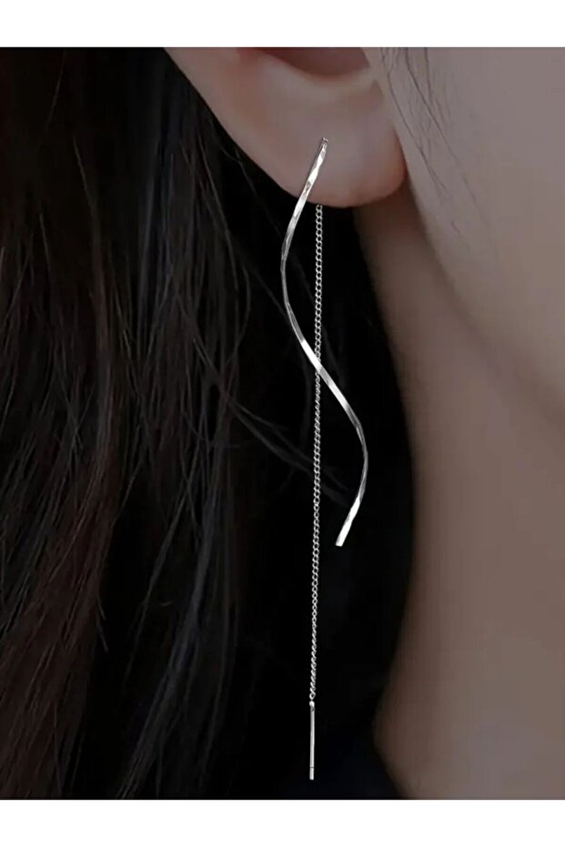 S1002-S Simple Wave Long Exquisite Ear Line Earrings for Women, Trendy Spiral Tassel Temperament Ear