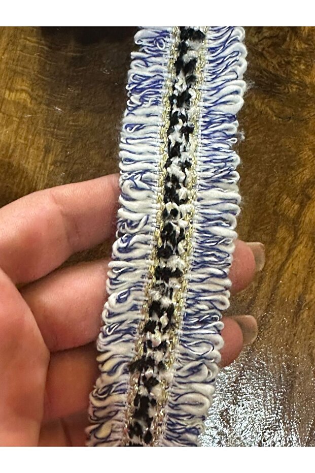 EN 3 CM DOUBLE-SIDED Tasseled RIBBON KNIT ACCESSORY (1 METER) BLUE