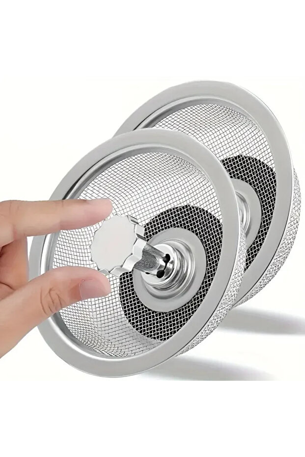 2Set 2Set Kitchen Sink Strainer With Handle & Stopper Replacement Drain Basket Stainless Steel Mesh