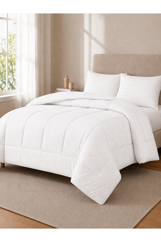 Stripe Comforter Set- Ultra Soft Brushed Microfiber Fabric, Soft Siliconized Fiber Filling