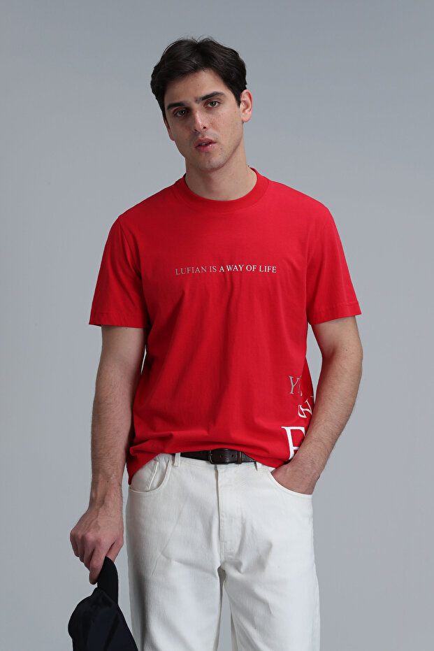تي شيرت بوتر مودرن جرافيك باللون الأحمر