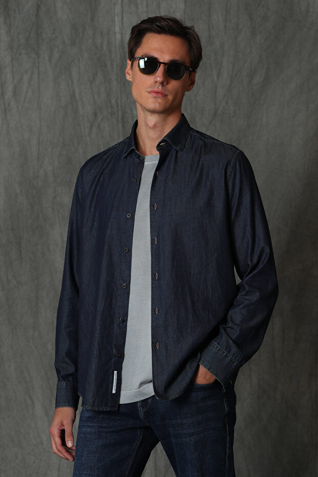 Danor Men's Smart Shirt Slim Fit Dark Blue