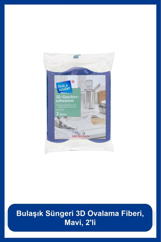 Dishwashing Sponge 3D Scrubbing Fiber, Blue, Pack of 2