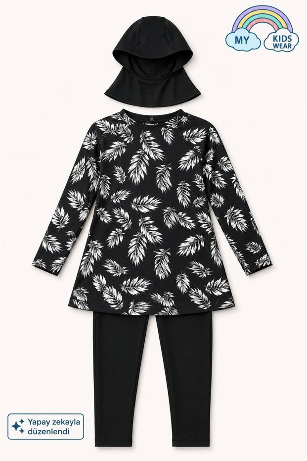 Girl's Hijab Swimsuit 3-Piece Set (Top + Leggings + Cap) 12565