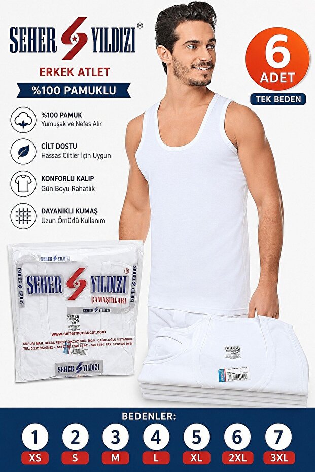 0001 Seher Men's Combed Cotton Undershirts 6 Pack White
