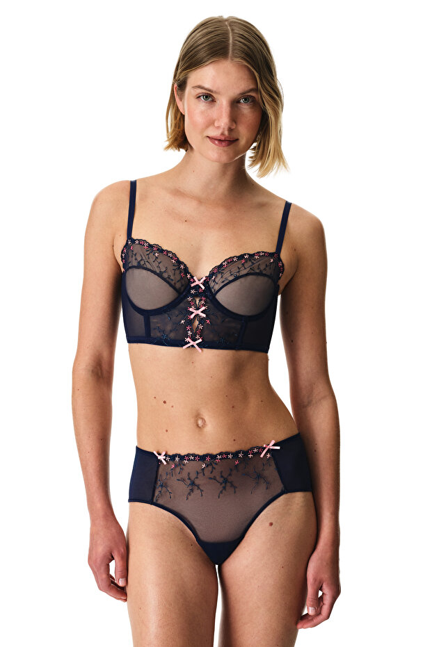 Navy Blue Embroidered Bustier