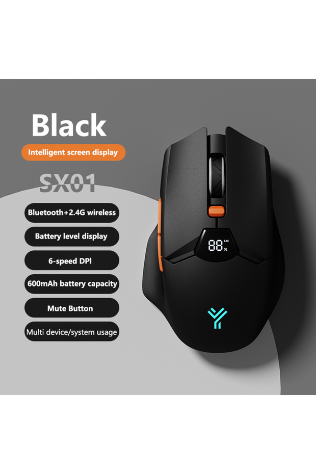 ماوس الألعاب اللاسلكي SX01 من Warvank، أسود اللون، مزود بشاشة ذكية، و6 مستويات لضبط حساسية DPI، وبطارية 600 مللي أمبير.