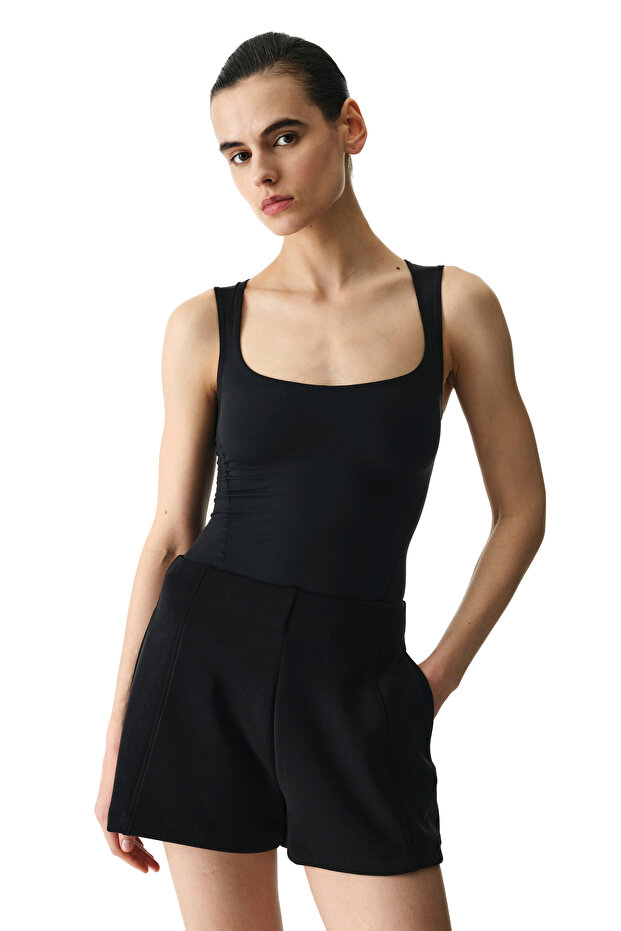 Black U-Neck Soft Textured Bodysuit