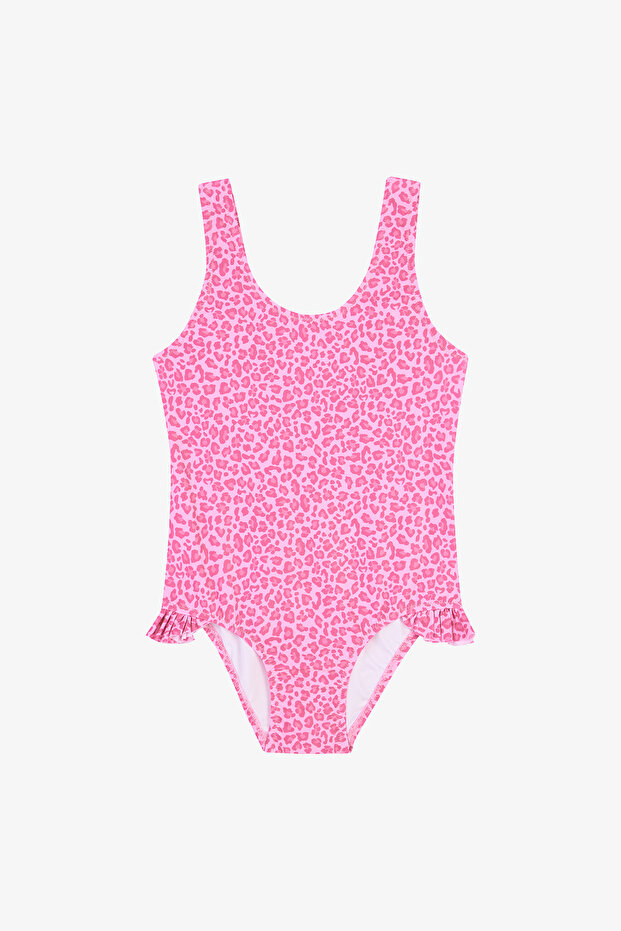 Girl's Mini Leopard Patterned Ruffle Swimsuit