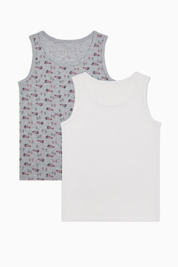 Boy's Floral Patterned Drive to Nature Thick Strap 2-Piece Undershirt