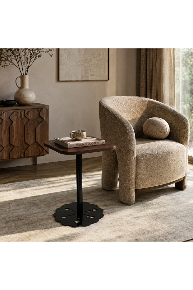 Single Service Table, Iron Base, Wooden Top