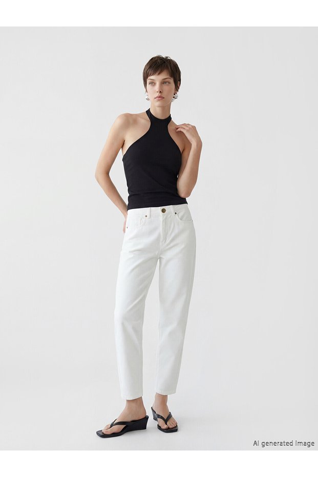 Two Mt Shop Quality Soulife White Denim Straight Mom Fit High Waist Narrow Leg Women's Jean Pants