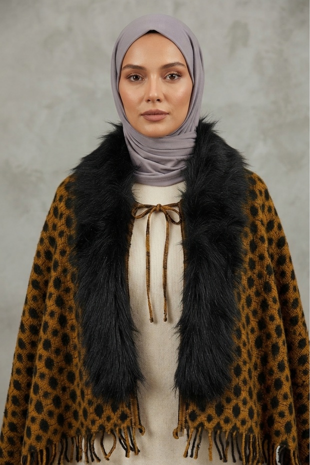 Women's Faux Fur Tasseled Soft Winter Thick Shoulder Shawl