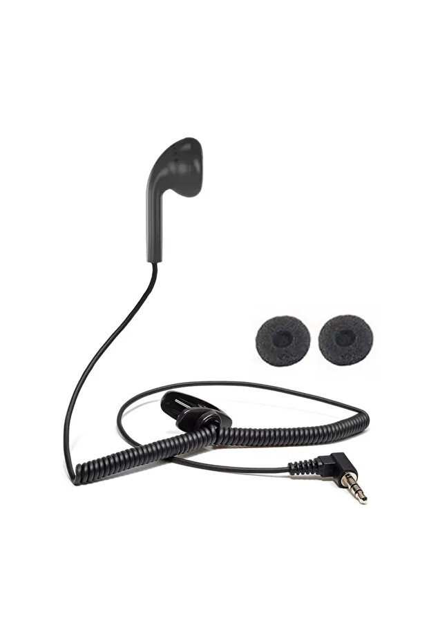 black Spring Retractable 3.5mm Single Side Earphone, Coiled Mono Wired Headset For Mobile Phone Mp3