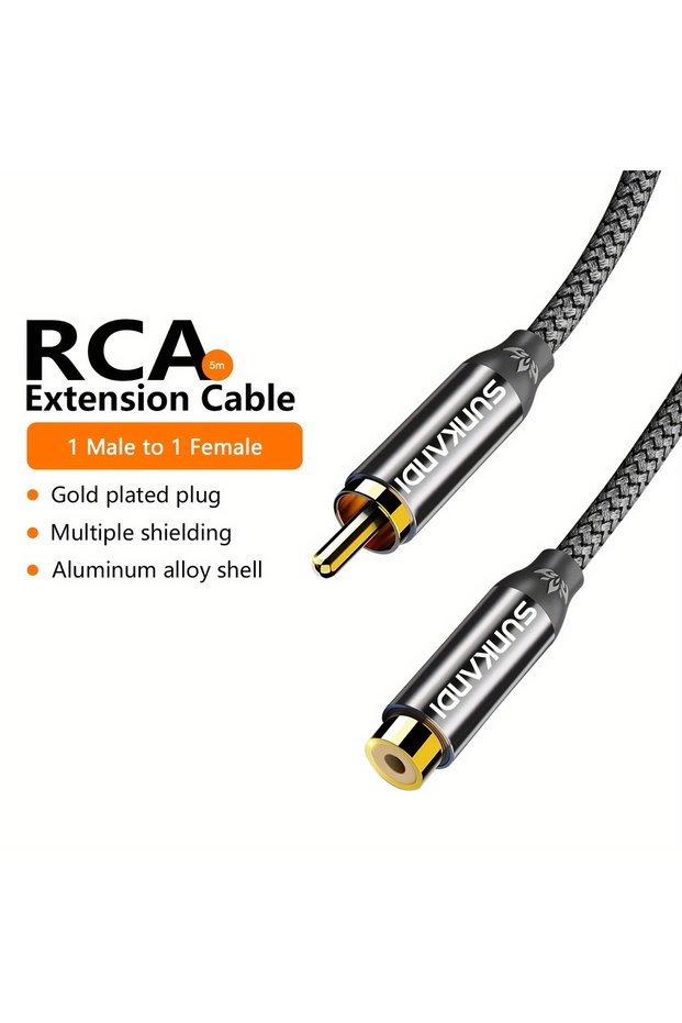 2m gray SUNKANDI RCA Male to female extension cable, copper housing RCA male to RCA female cable St