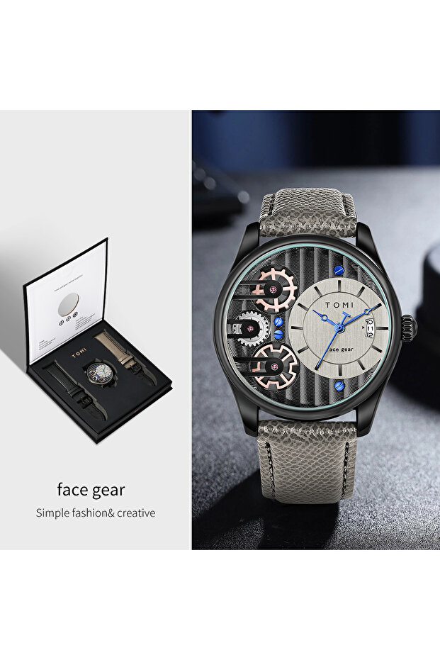 Dark Gray TOMI Men's Gift Box Combination Set Watch Luxury and Simple Business Detachable Strap Quar