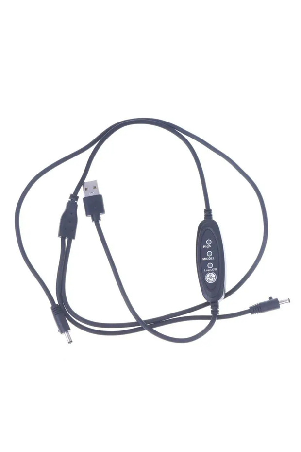 black USB Fan Speed Controller Cable | 3-Speed Adjustable Wire for Cooling Vest, 5V/7.4V/12V Compati