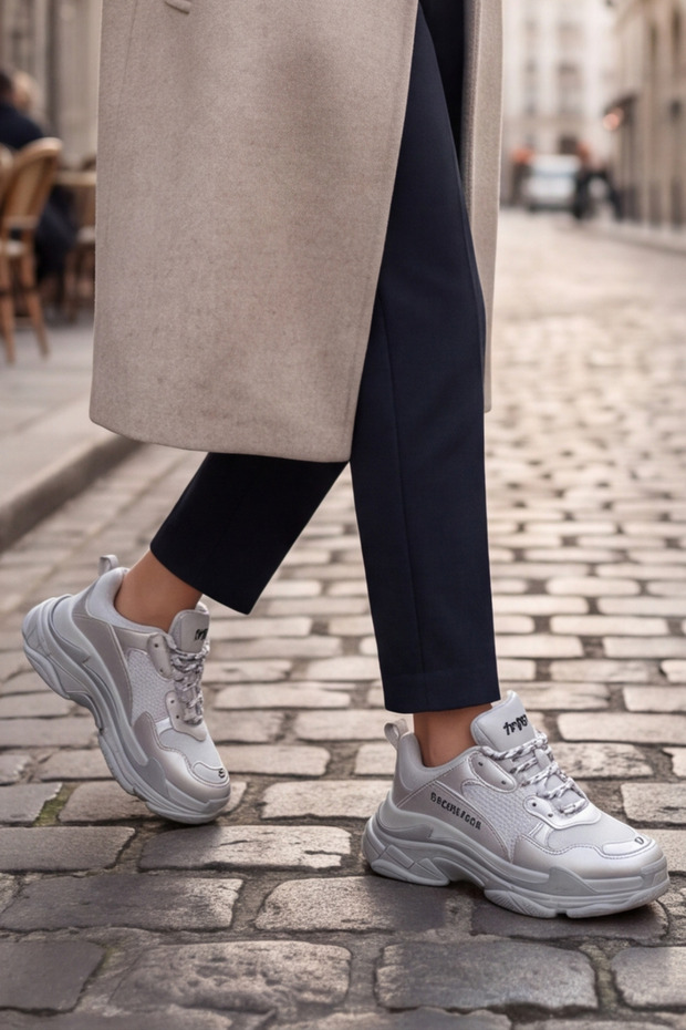 Urban Motion Black and White Thick Sole Silver Color Sneaker