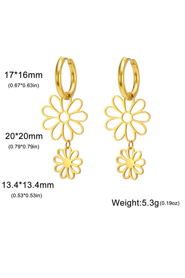 B Gold Skyrim Hollow Solid Nine Petal Flower Pendant Stainless Steel Earrings For Women's Fashion Ho