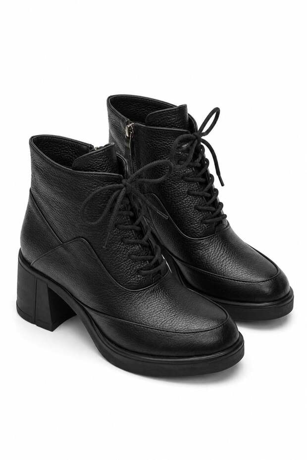 Erica Women's Lace-Up Genuine Leather Heeled Boots Black