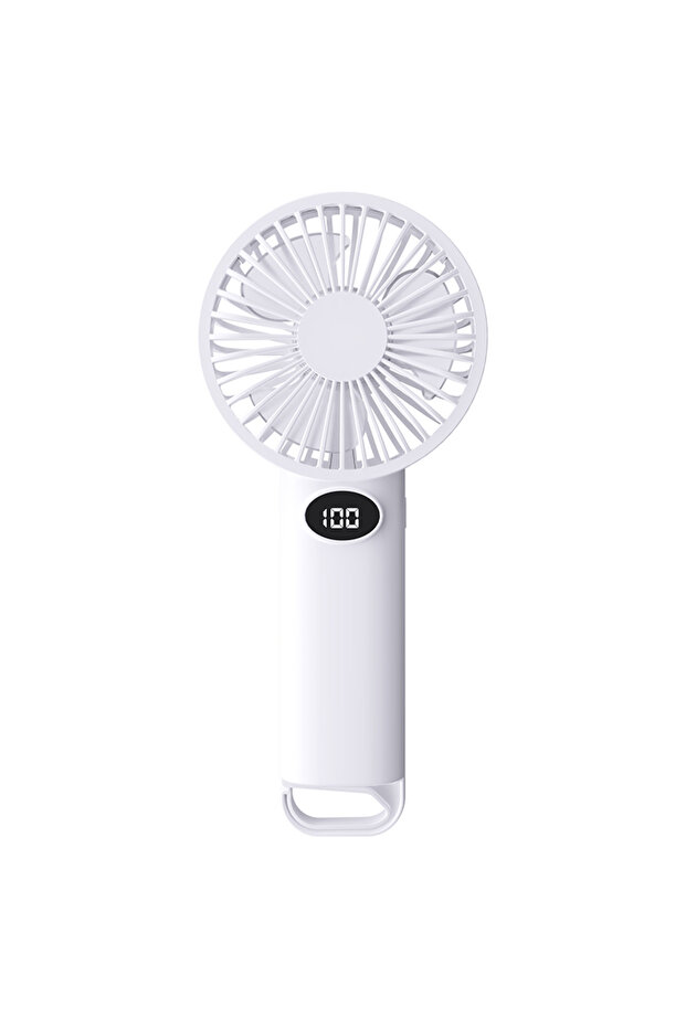 white Portable Handheld Small Fan LCD Display with 6-Speed Wind Power Handheld/Vertical Multi-Purpos