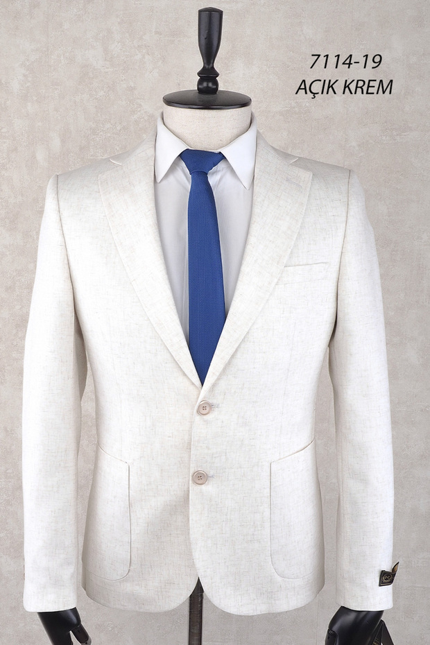 Mono Collar - Two Button Double Slit Pocket Slimfit Drop 6 Jacket - Light Cream