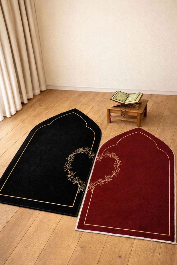Heart-Shaped Non-Slip Digital Carpet Prayer Mat Double Prayer Mat Dowry Prayer Mat Burgundy Black Prayer Mat