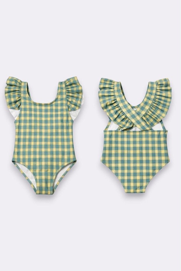 Girl's Ruffle Detailed Stylish Design Cross Strap Swimsuit 12731