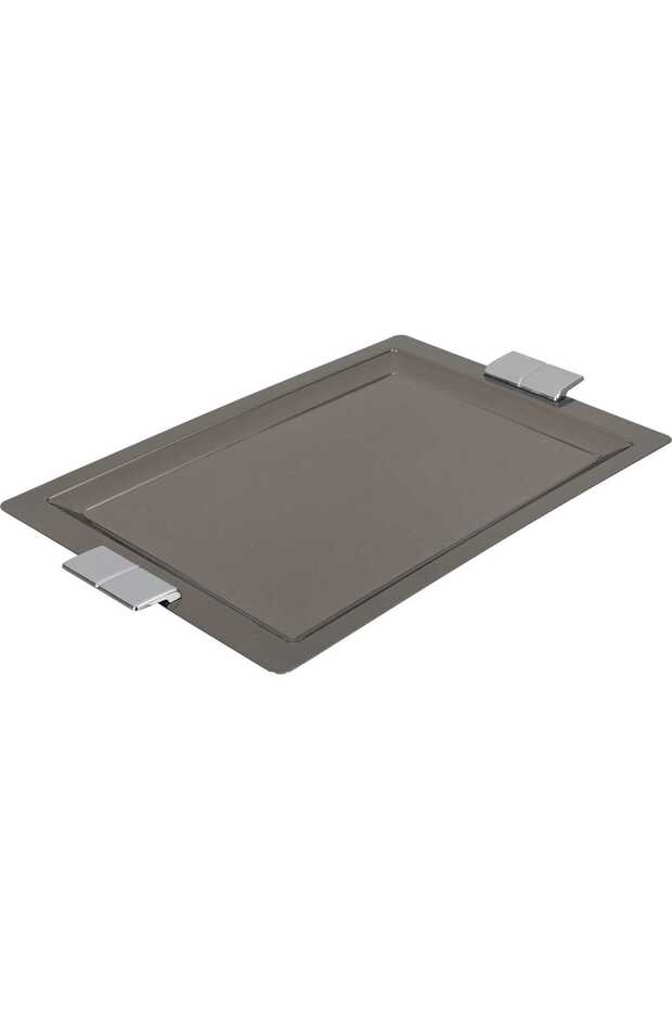 Al Saif Gallery Steel Serving Tray, 43x27.8x1.6 cm - Glossy Black Silver