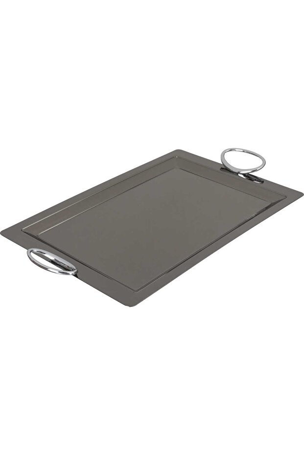 Al Saif Gallery Steel Serving Tray, 38x24.7x1 cm - Glossy Black Silver