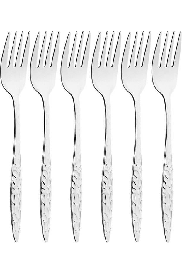 Al Saif Gallery steel sweet forks, engraved, 6 pieces - silver