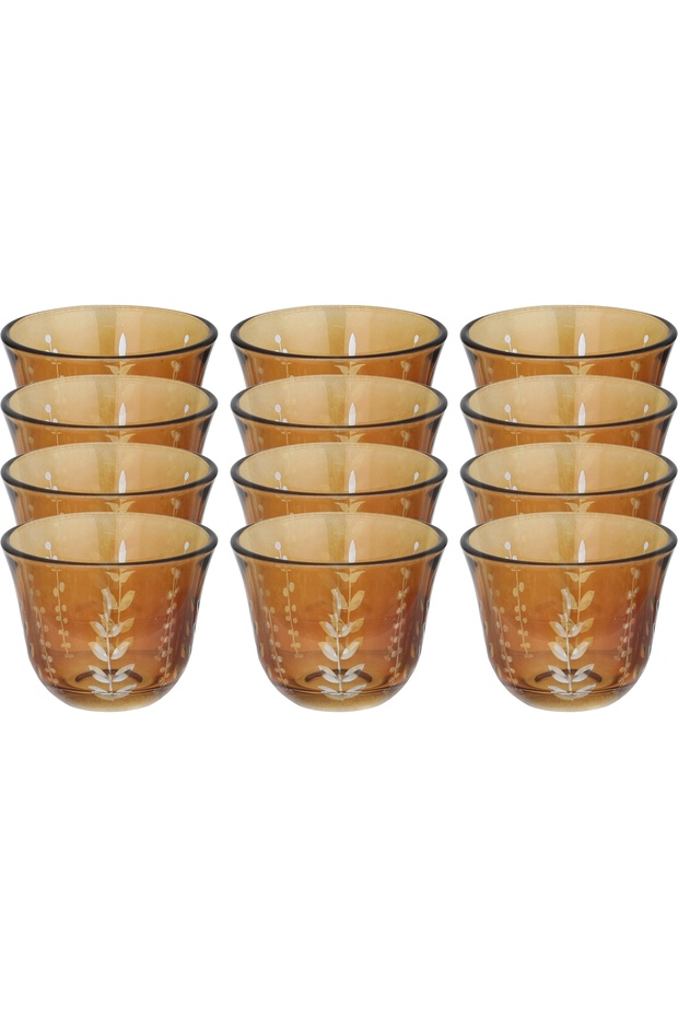 Al Saif Gallery Saudi Coffee Cup Set Glass, 12 Pieces, Floral Pattern - Transparent Gold