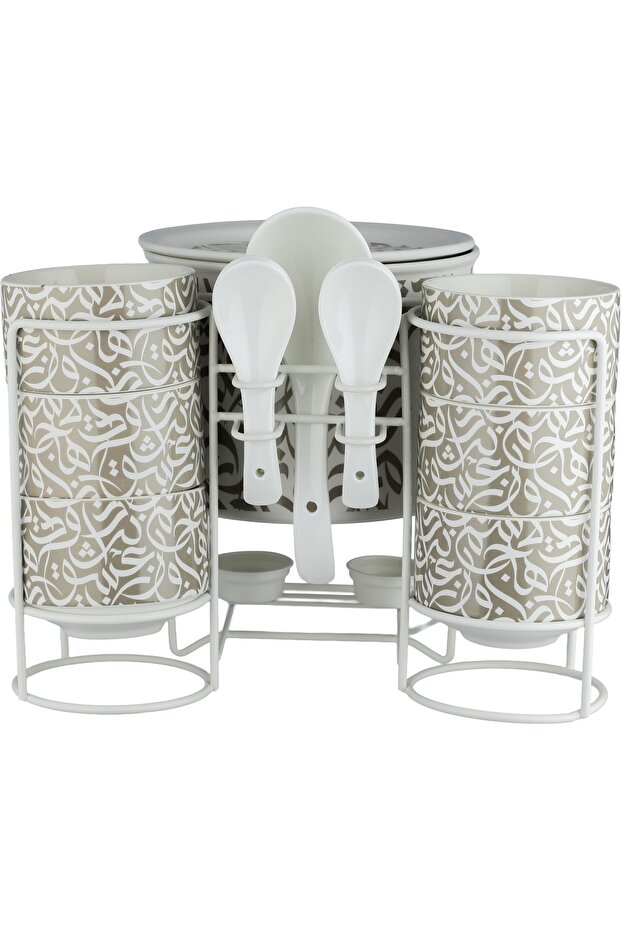Porcelain Soup Set, 35x25x25 cm, 16 Pieces - White Beige