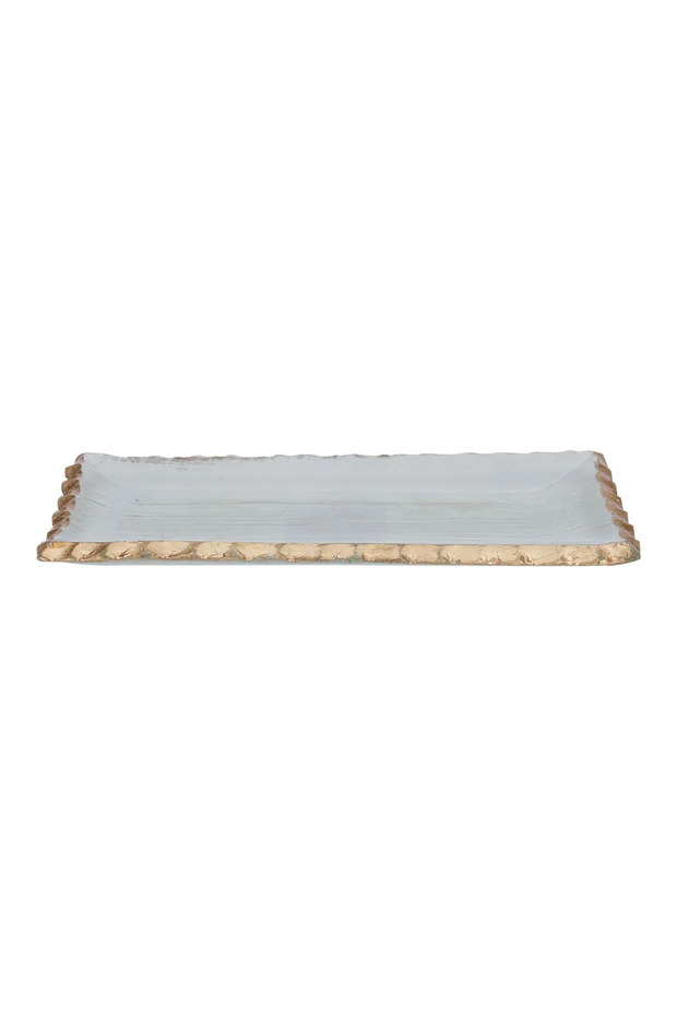 Al Saif Gallery glass sweet dish, 22x10x2.5 cm, rectangular, with gold rim, small - clear