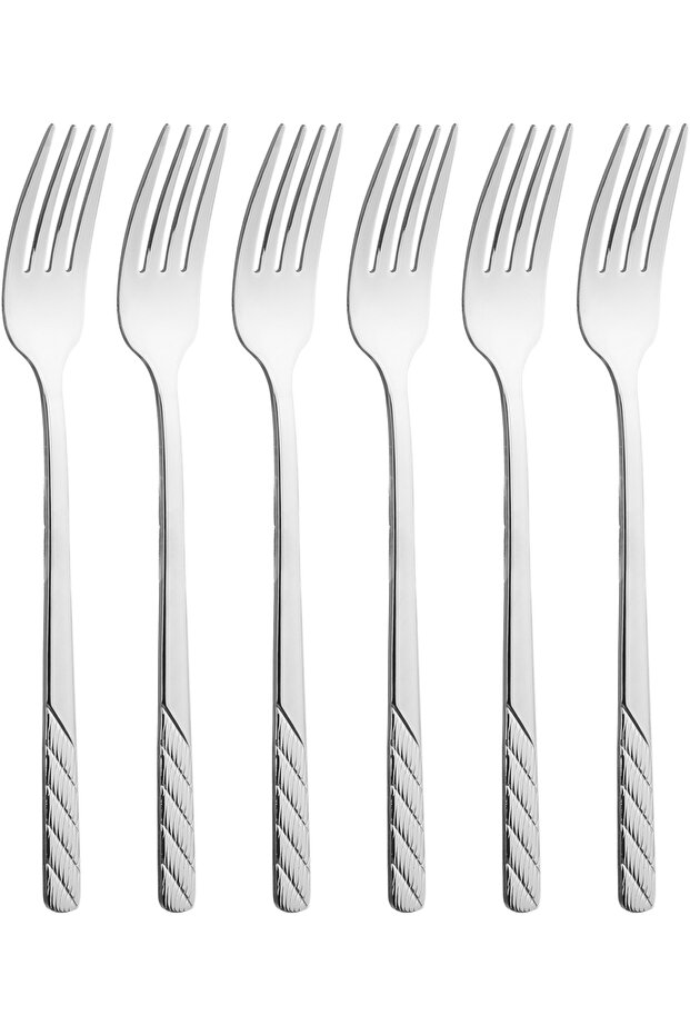Al Saif Gallery Stainless Steel Dinner Fork Set, 6 Pieces, Engraved - Silver