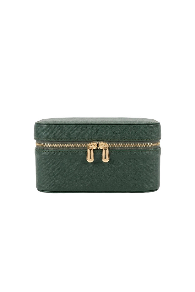 Faux Leather Two-Compartment Jewelry Case - Organizer
