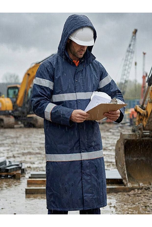 Poyraz Long Raincoat Navy Blue
