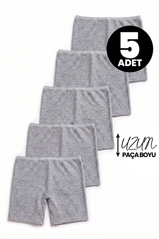 Girl's 5-Piece Gray Cotton Lycra Long Boxer Tights Body-Hugging Stretch Fabric - 8254-5