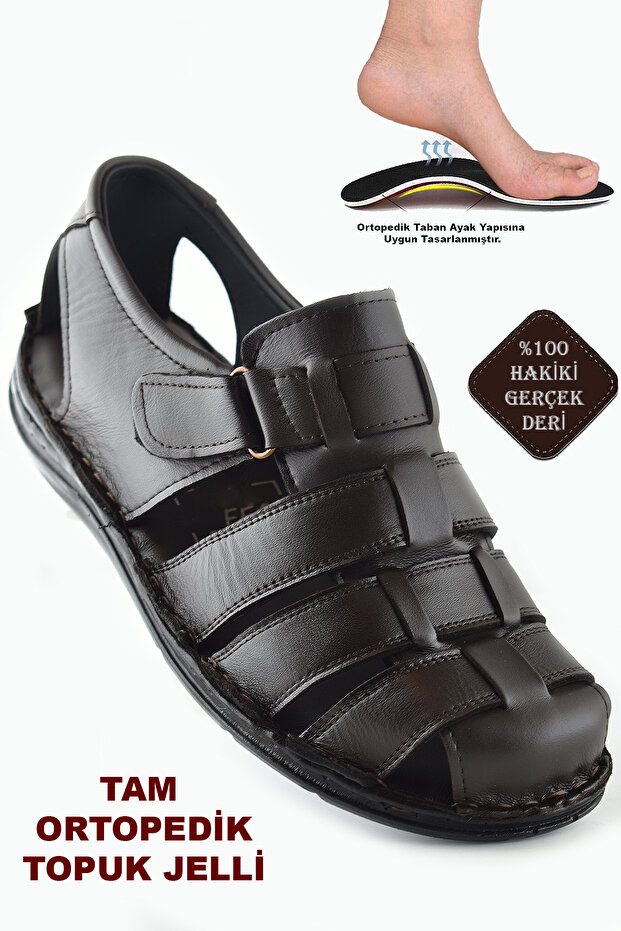 Ayakbuburada 033 Heel Gel Genuine Leather Men's Sandals Shoes