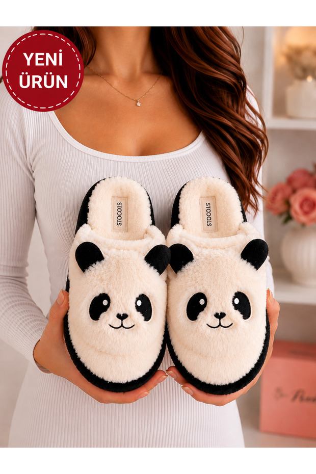 Women's Plush Home Slippers Cute Panda Patterned Winter Warm Closed Toe Soft Sole Slippers Stc1332
