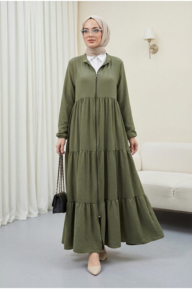 Boydan Zippered Elastic Sleeve Piece Ayrobin Ferace - Khaki