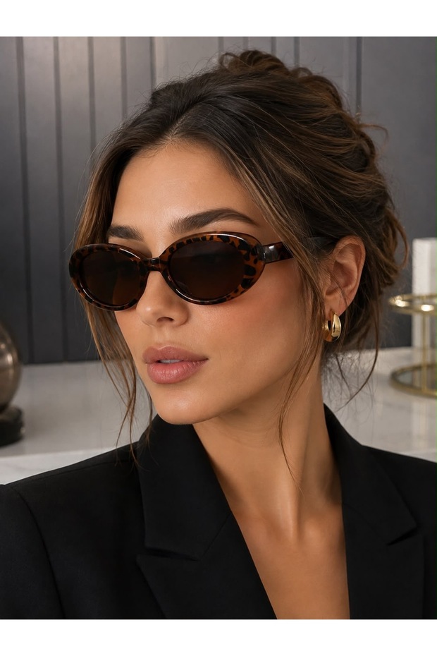 Leopard Coffee Cat Oval Unisex Sunglasses Uv-400