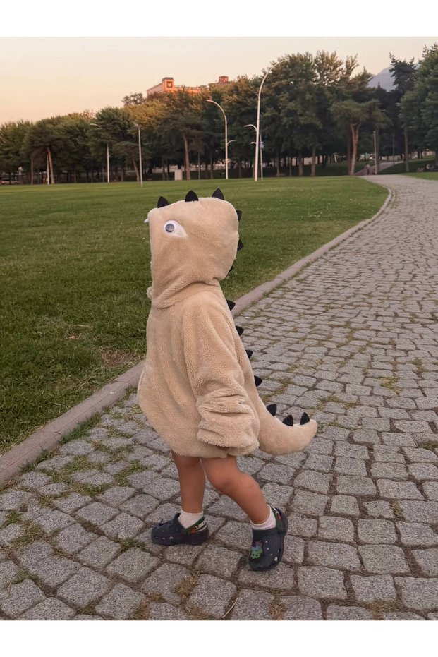 3D Dinosaur Plush Children's Coat 100% Cotton Inner Lining Hooded Zippered Girls' and Boys' Winter Coat