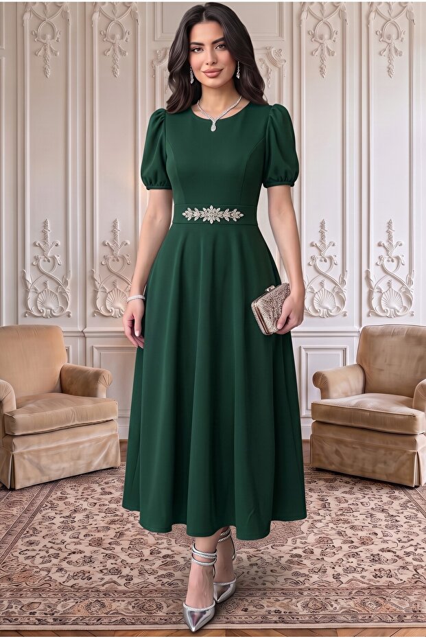 Black Watermelon Sleeve Midi Length Dress