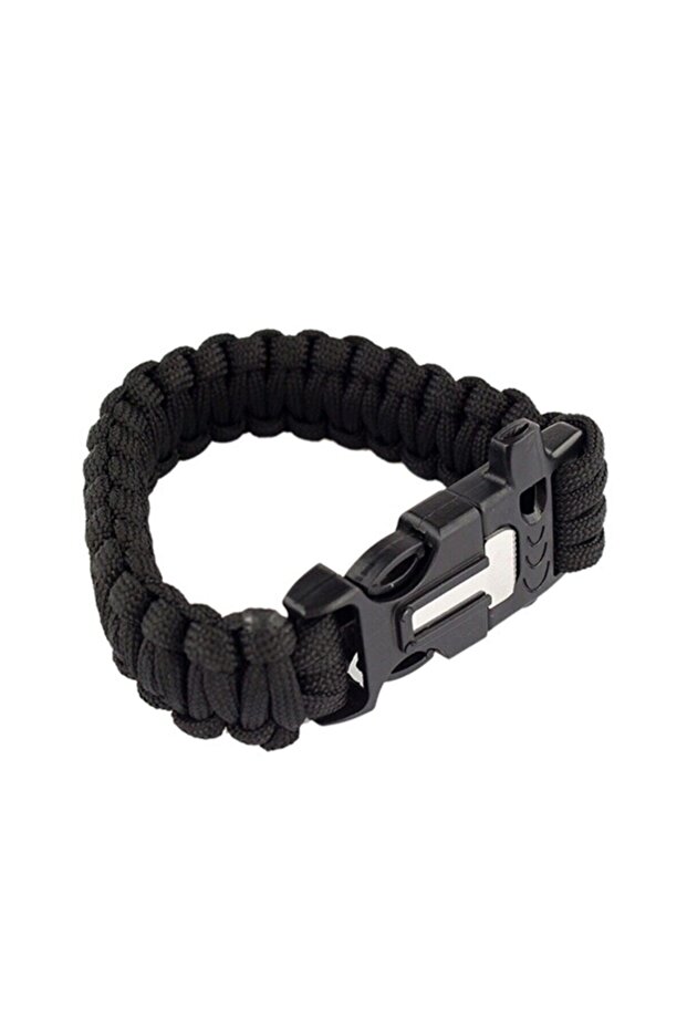 Outdoor Paracord Bracelet with Fire Starter Black / Compass